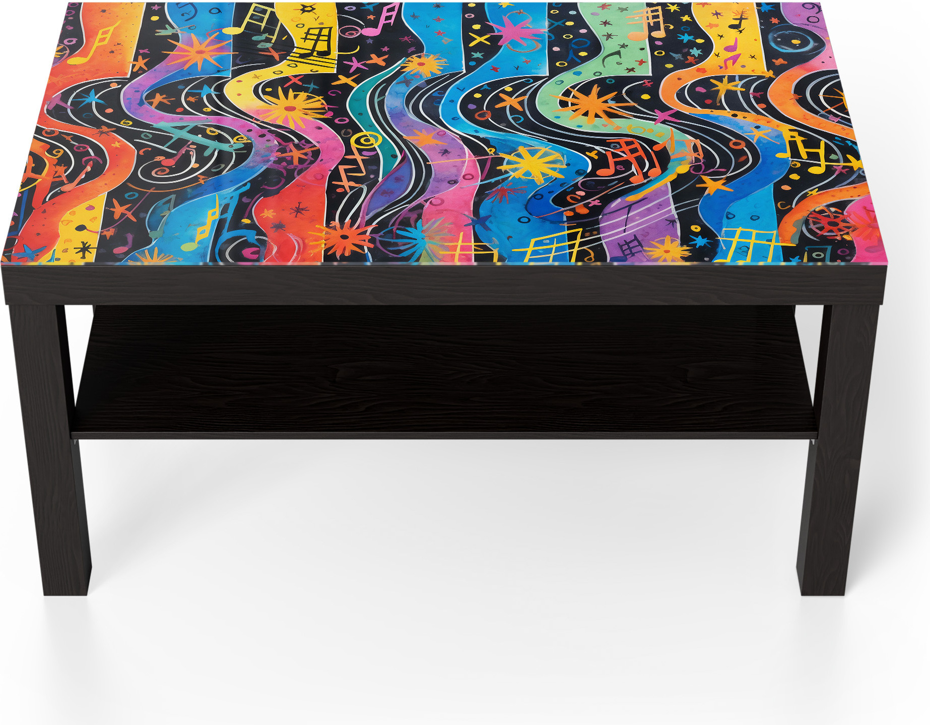 DEQORI Couchtisch 90x55 cm Schwarz 'Klangwellenfarben' Glas Beistelltisch Glastisch modern TL-90-55-B-4078