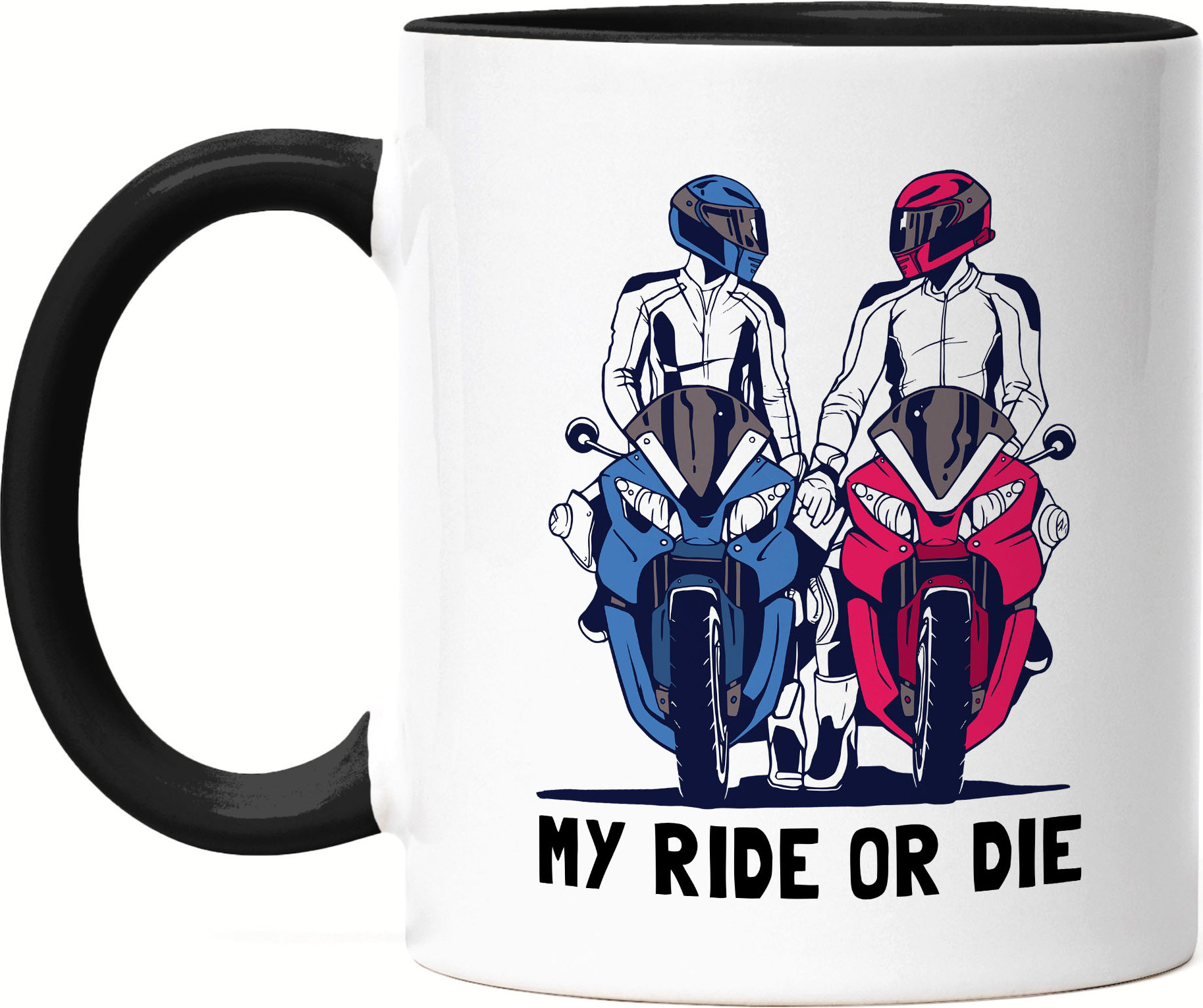 Hey!Print My Ride Or Die Tasse Schwarz Motorrad Motiv Motorradfahrer Moped Motorradfahrerin Motorradtour Bike Pärchen Speed Straße HP-1300-T-Schwarz