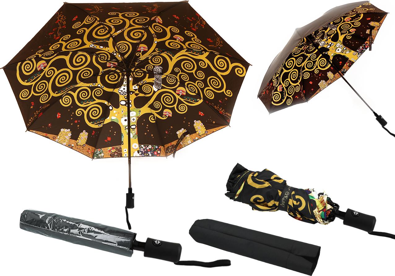 Parasol automatyczny, składany - G. Klimt, Drzewo życia (dekoracja pod spodem) (CARMANI)