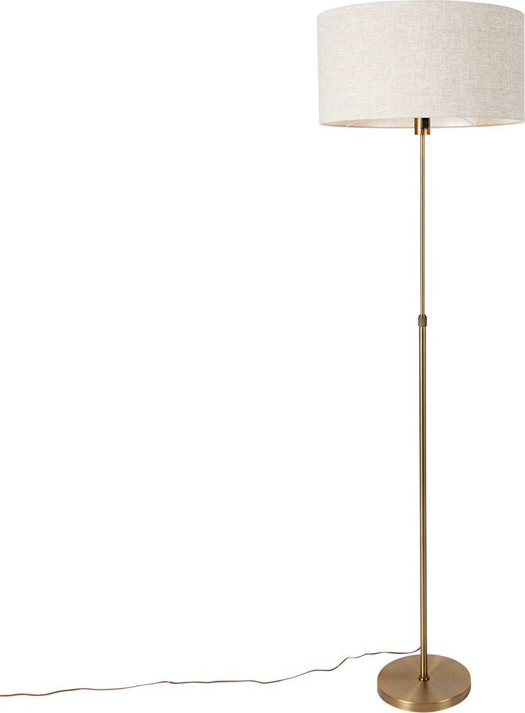 QAZQA - Design Stehlampe verstellbar bronze mit Schirm hellgrau 50 cm - Parte I Wohnzimmer I Schlafzimmer - Stahl Rund - LED geeignet E27 106518