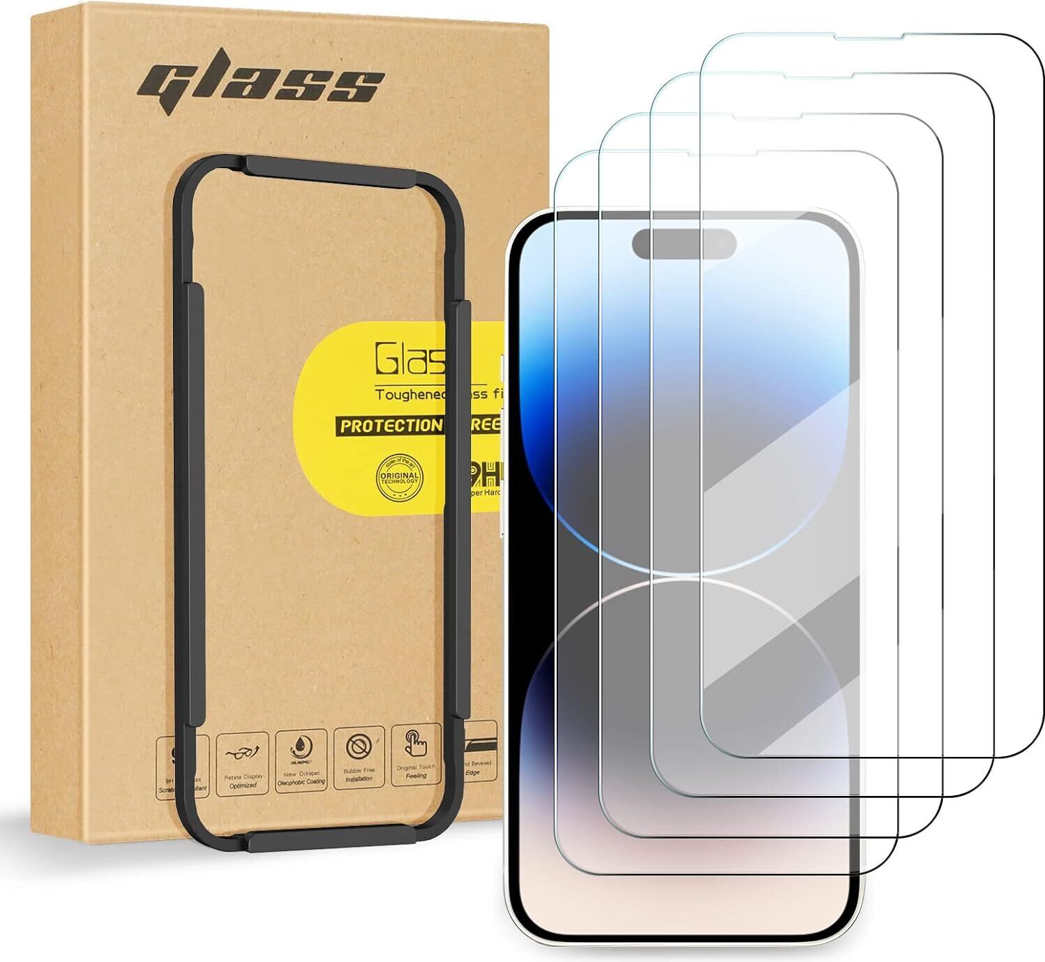 FYY 4 balenia ochranných krytov obrazovky pre iPhone 14 Plus, HD tvrdené sklo