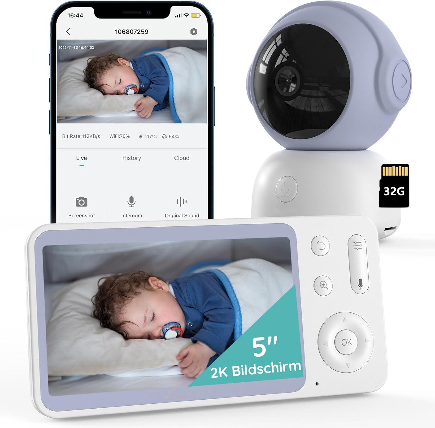 Avylet Babyphone mit Kamera und App 2K/3MP IR-Nachtsicht PTZ 360 Grad Bewegungsverfolgung Sichere Datenschutz 5