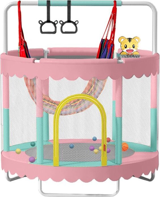 Detská trampolína SEDCO 122 cm s bezpečnostnou sieťou a vybavením Ružová/modrá