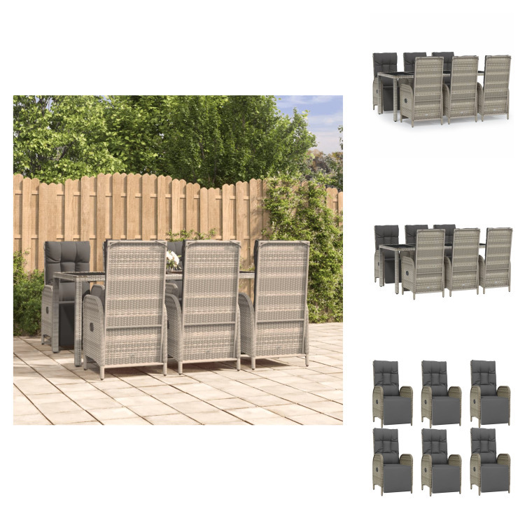 vidaXL 7-dielny záhradný jedálenský set s vankúšmi sivý polyratan - Záhradný nábytok sety