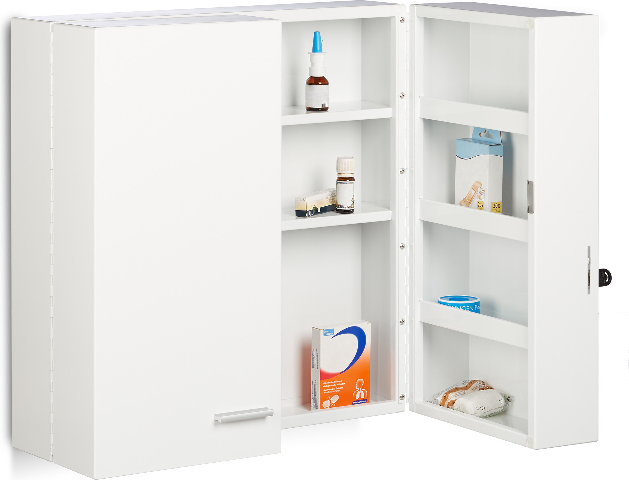 Kleankin Armoire à Pharmacie Verrouillable 3 Compartiments – Acier Blanc – Sécurité Enfants & Animaux – Idéale Médicaments & Premiers Secours – 40x15x53,5 Cm