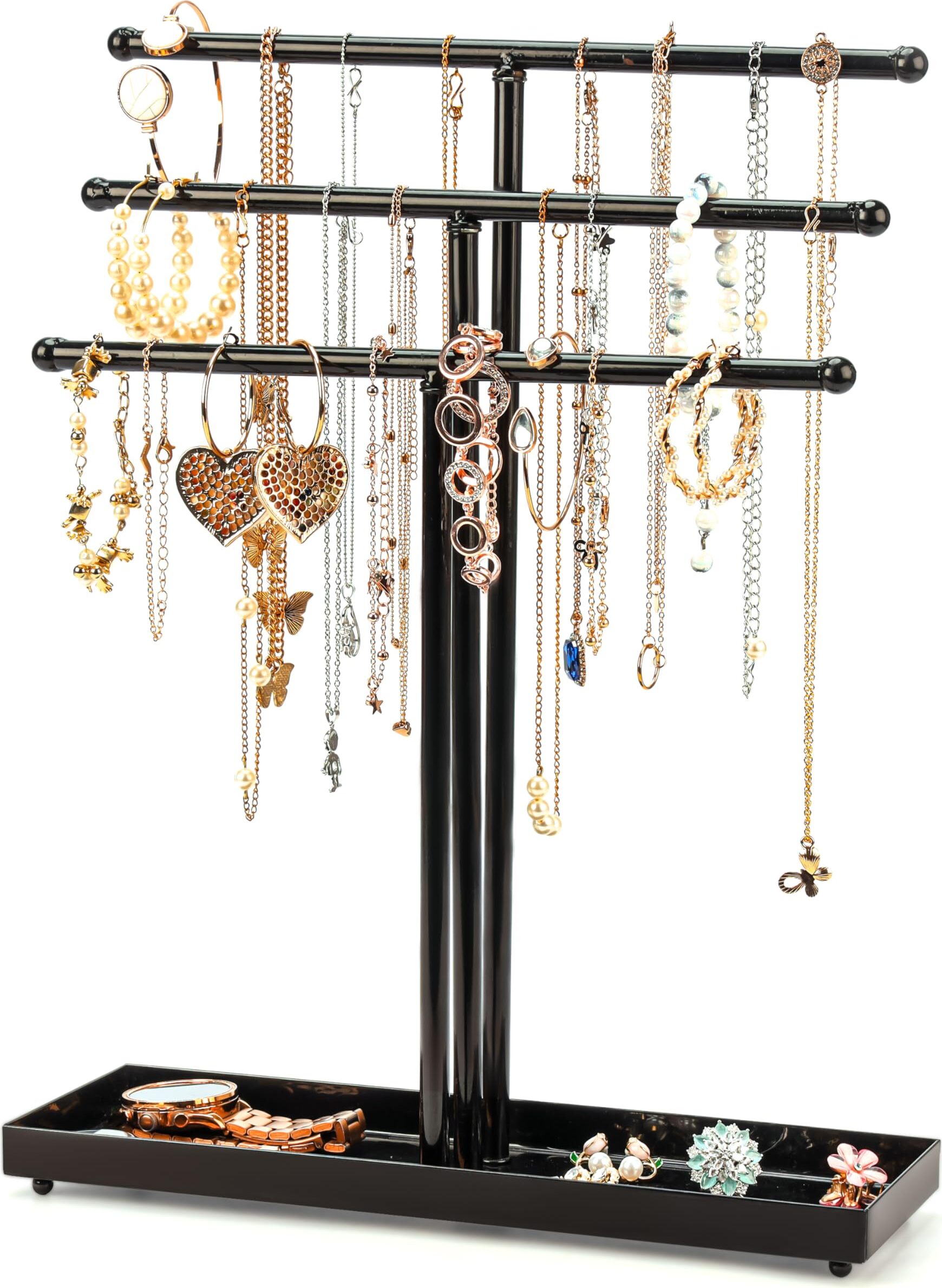 Belle Vous Schmuckständer Schwarz 3-Stöckig - Metall Schmuck Ständer – Organizer Schmuckhalter - Schmuck Halter für u.a. Uhren Ketten Armbänder - BVOUS-JDS1