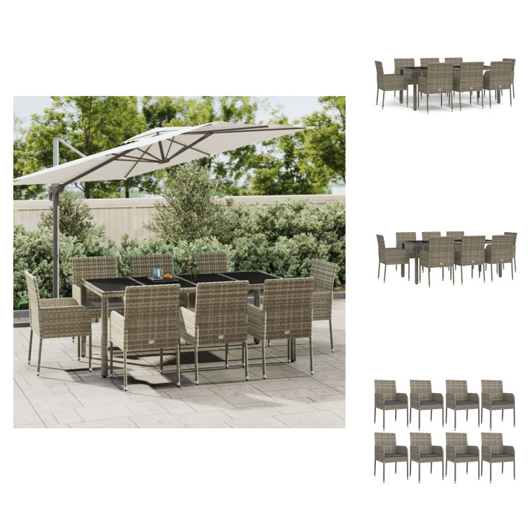 vidaXL 9-dielny záhradný jedálenský set s vankúšmi sivý polyratan - Záhradný nábytok sety