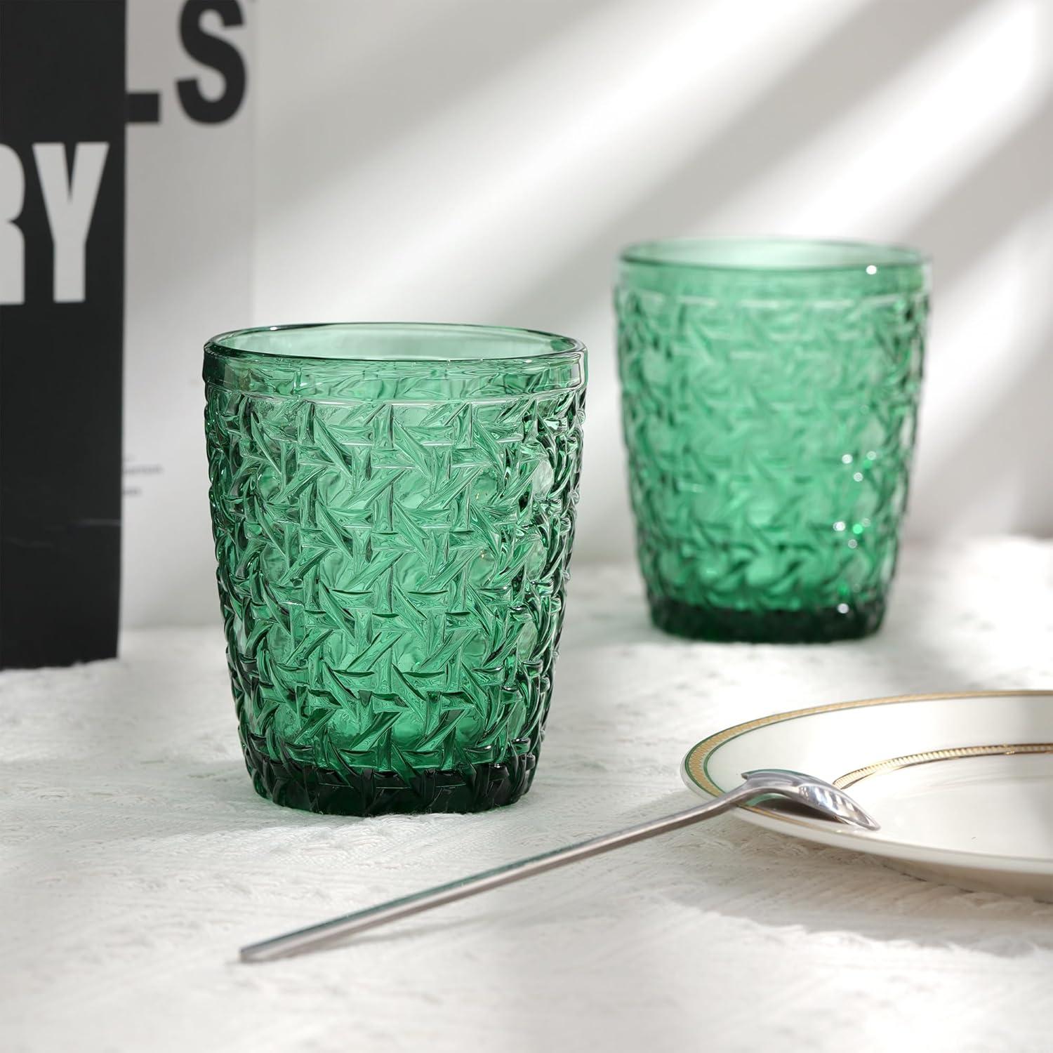 Markenlos Set von 6 bunten Vintage-Getränkegläsern - 300 ml - grüne Gläser - spülmaschinenfest