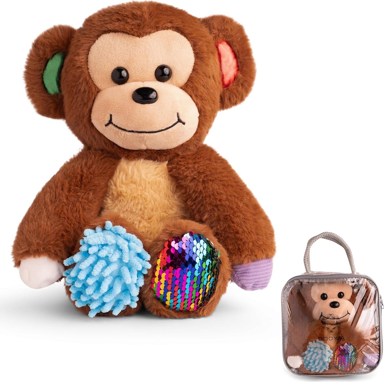 Markenlos Knuffelaap | Sensorisches Plüschspielzeug | Fidget Kuscheltier für Kinder | Großartig für sensorische Bedürfnisse | Sensorische Kuscheltiere für Kinder | Sensorisches Plüschkissen