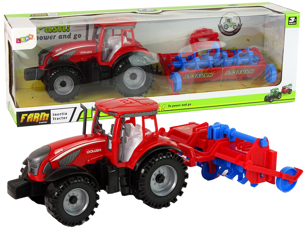 Lean Toys Roter Traktor mit Pflugreibungsantrieb LTY-14844-uniw