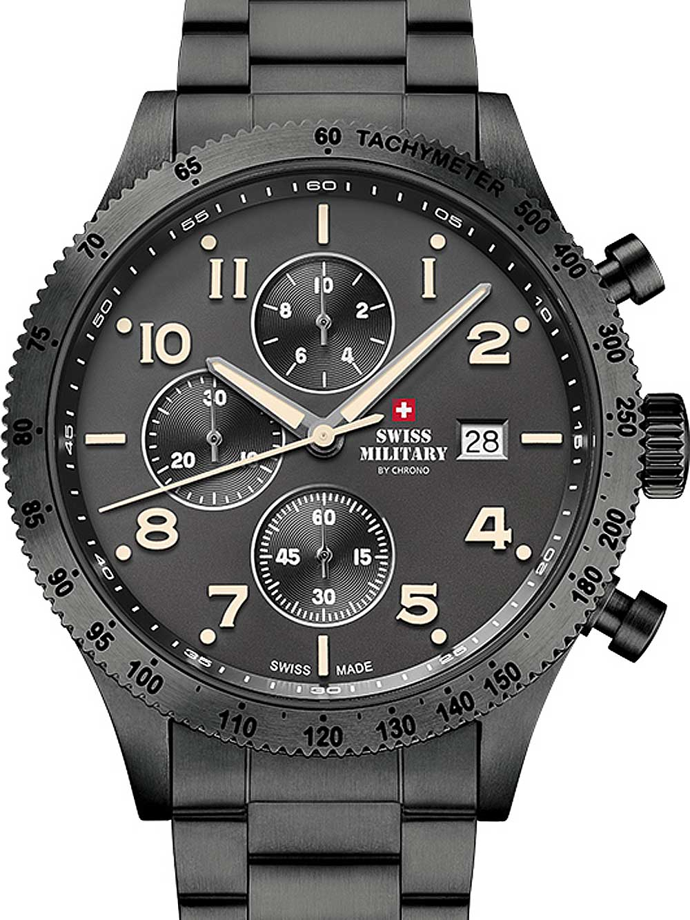 Pánske hodinky SWISS MILITARY SM34084.04, čierne, športové, vhodné na plávanie.