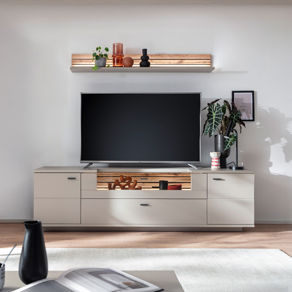 Lomadox Wohnwand grau LIEZEN-05 modern in Eiche 2-teilig inkl. Beleuchtung LA05-LIEZEN-05-SET11