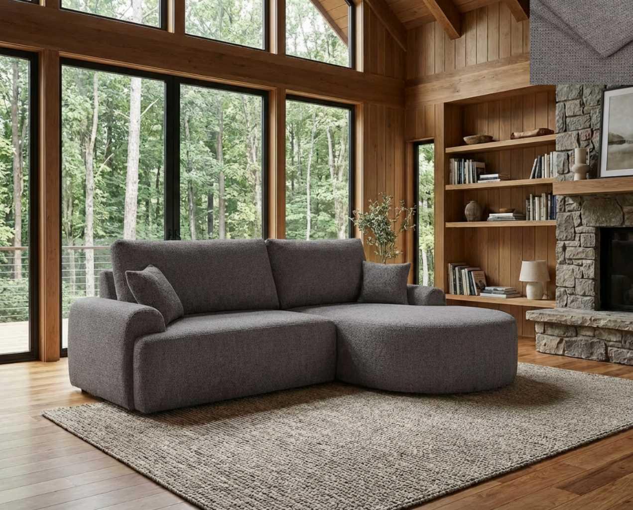 Ecksofa TERACINA Nordelo mit Schlaffunktion und Bettkasten Universal L/R 246 cm Stoff GLOW 6 BRAUN Glow-06 Grey