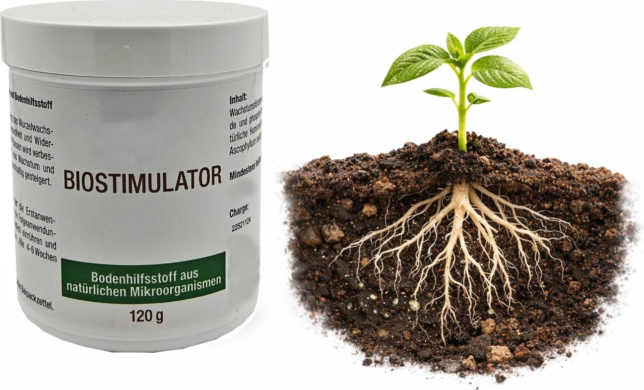 erlesene-naturprodukte GmbH Biostimulator 120g - Bodenhilfsstoff aus natürlichen Mikroorganismen I Pflanzenhilfsmittel und Bodenstimulator I Wurzelbildung und Wachstum