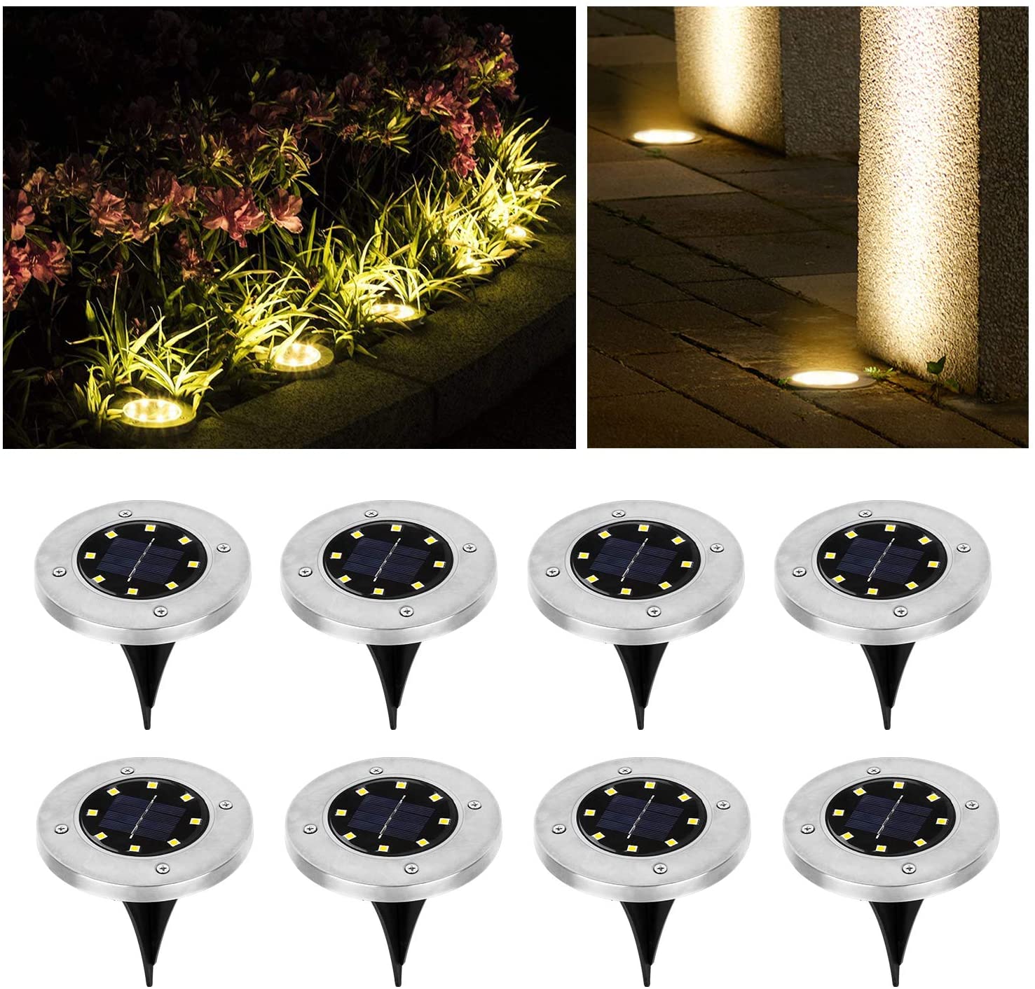 LED Solarleuchte Solarlampe Bodenstrahler Bodeneinbau 8Leds Außen Gartenstrahler 