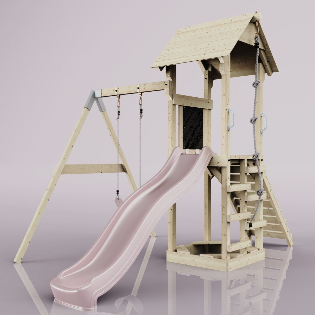 OutdoorToys Spielturm mit Wellenrutsche und Kinder-Schaukel, Outdoor Klettergerüst Garten, Ausführung: Kinderschaukel, Farbe: Altrosa, mit Kinderschaukel O4.5.00269.8