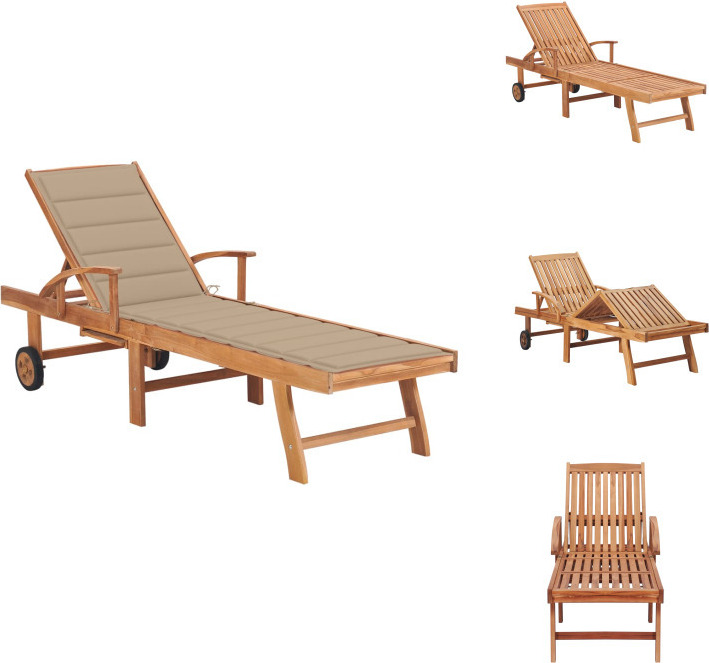 vidaXL Lehátko s vankúšom Béžové masívne teakové drevo - Lehátka