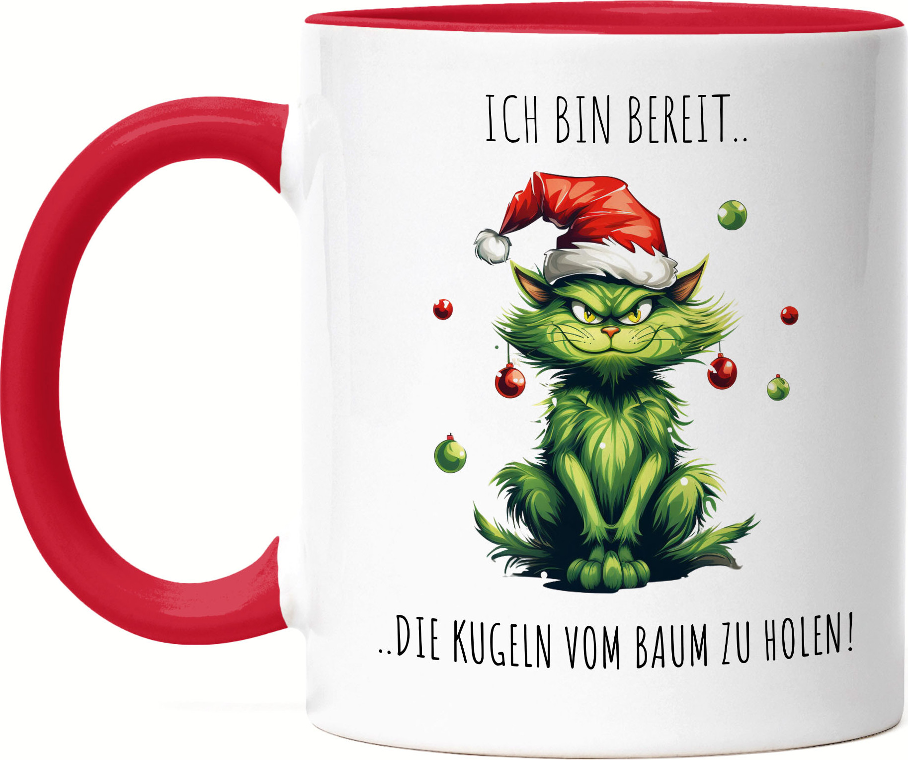 Hey!Print Bin Bereit Die Kugeln Vom Baum Zu Holen Tasse Rot Katze Katzenbesitzer Dezember Adventszeit HP-2371-T-Rot