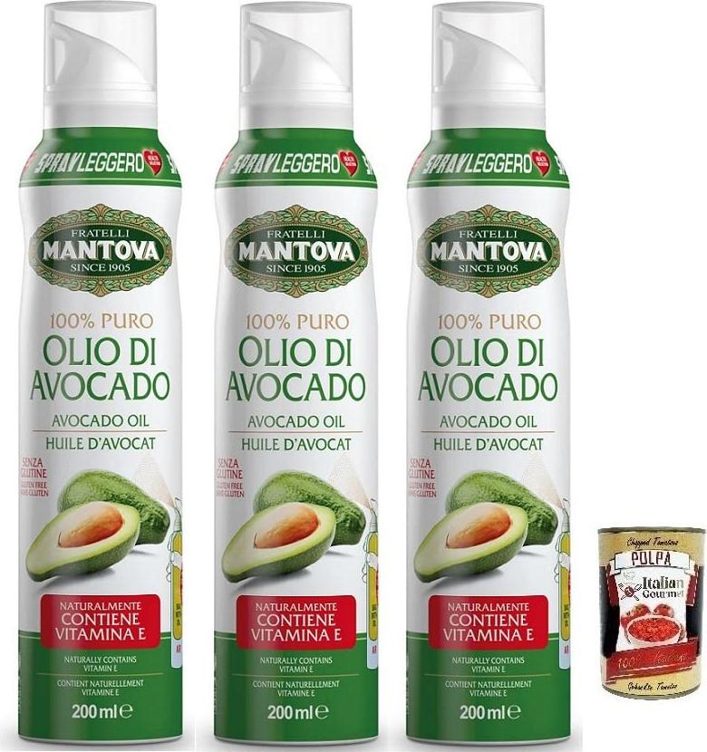 3x Fratelli Mantova Condimento all'Avocado,100% reines Avocadoöl Spray,Italienisches Sprühöl 200ml + Italian Gourmet Polpa di Pomodoro 400g Dose RX-3TWT-2JPV