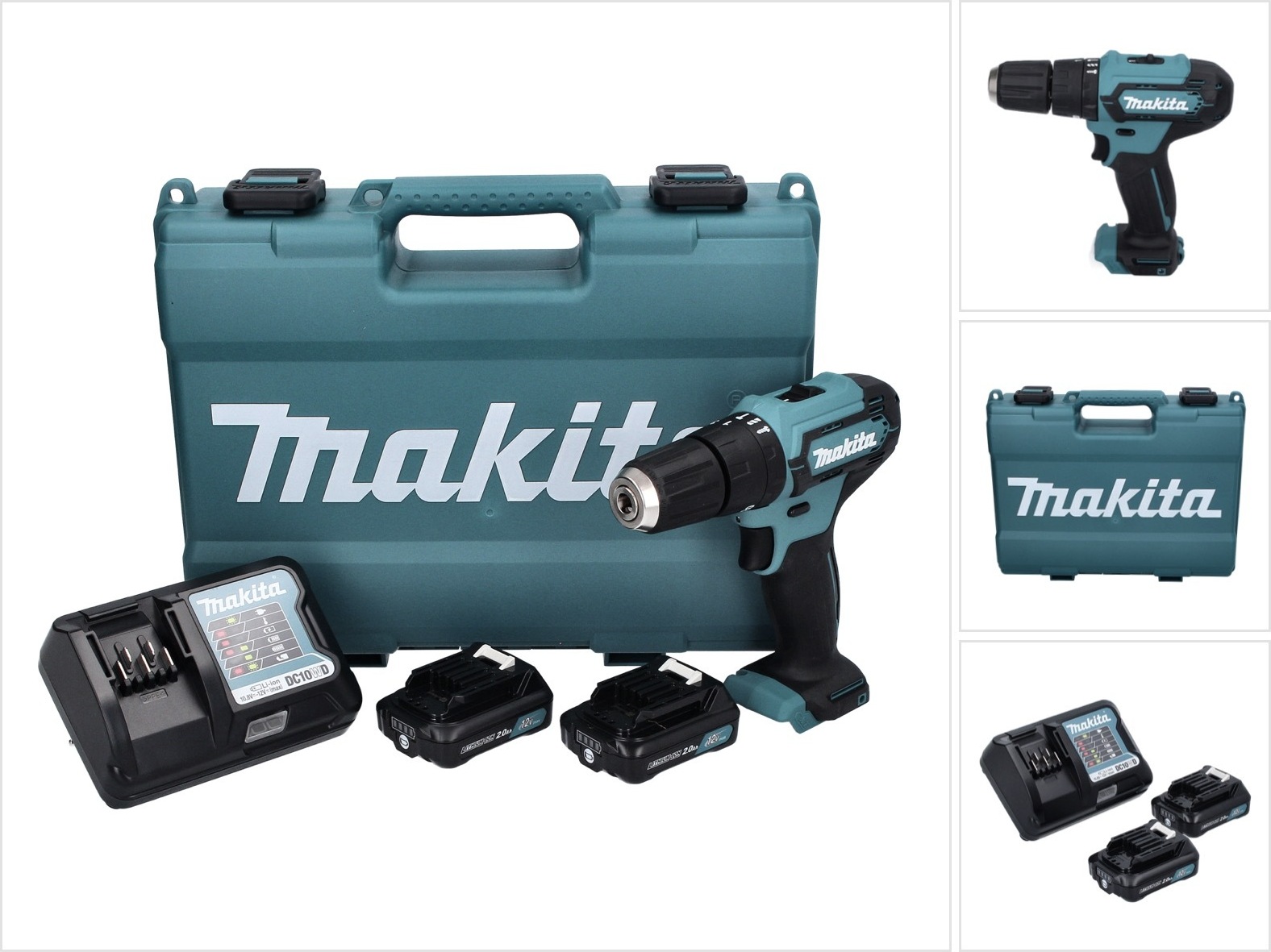 Makita HP 333 DWAE akumulátorová príklepová vŕtačka 12 V 30 Nm + 2x akumulátor 2,0 Ah + nabíjačka + kufor