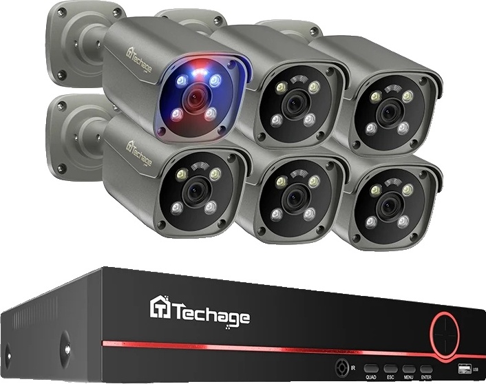 bezpečnostný kamerový systém 4K, obojsmerný zvuk, farebné nočné videnie, 8CH NVR 6ks kamier, 1T
