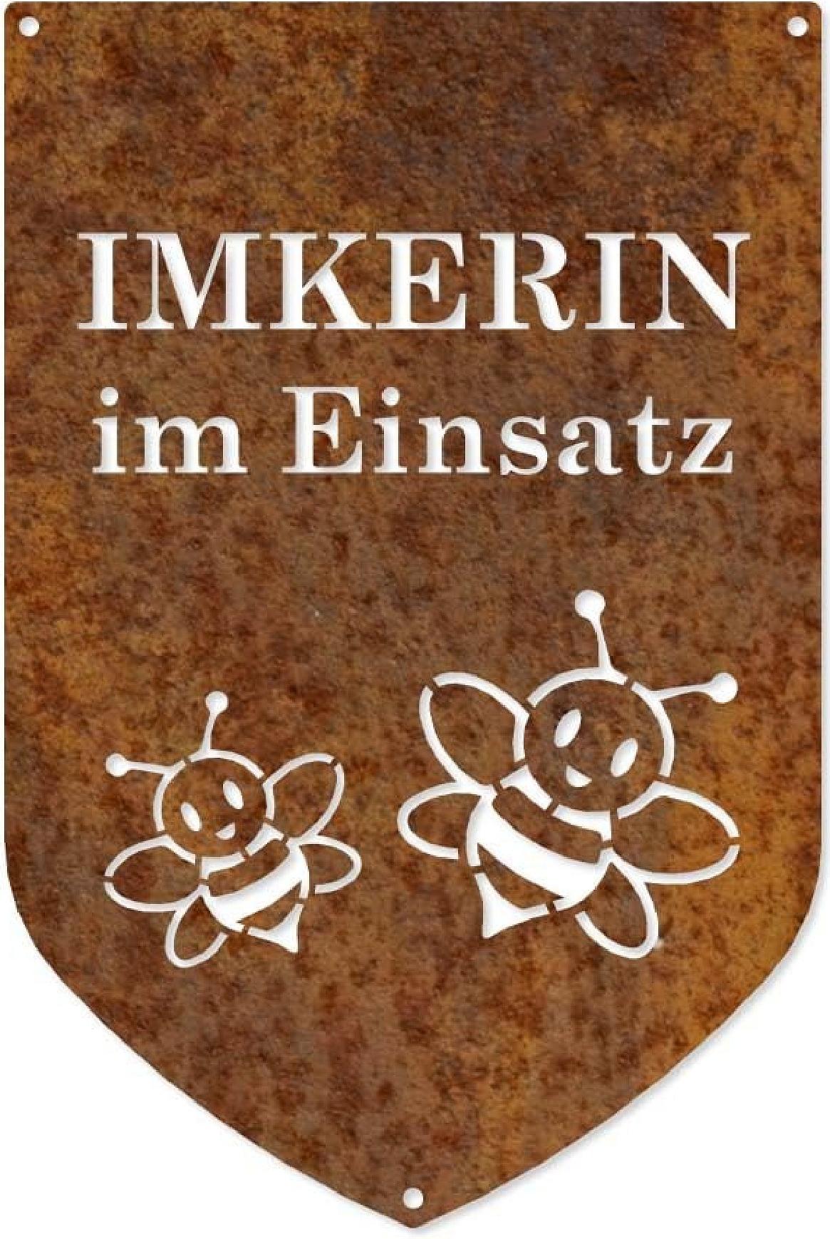 Feuerfest 123 GmbH Edelrost Schild Wappen Imkerin im Einsatz 40002415