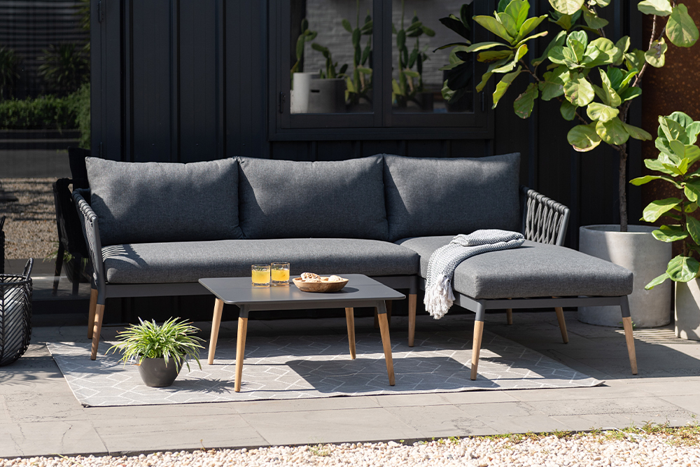 riess-ambiente Outdoor Gartenlounge IPANEMA 240cm anthrazit Aluminium Teakholz wetterfest Loungemöbel Gartenmöbel 45024