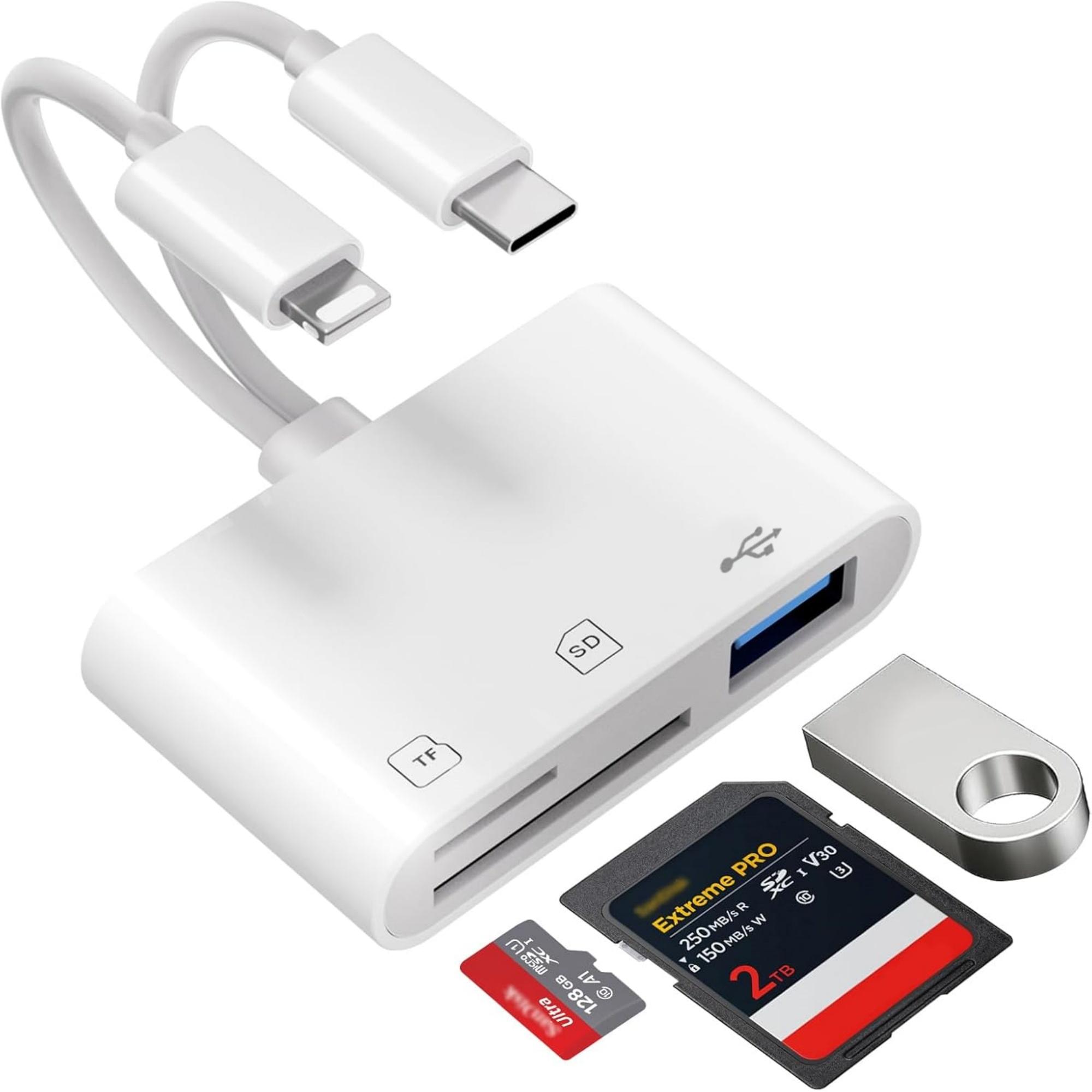Sross Adapter Kartenleser USB-C Hub 3-IN-2 Adapter, USB SD Kartenleser für iPhone iPad USB-Adapter