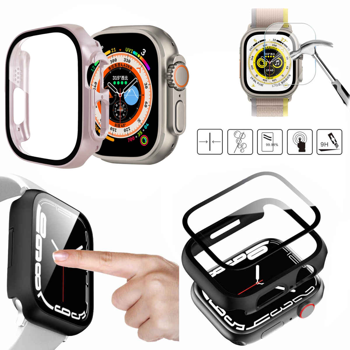 Pre Apple Watch Ultra 1 + 2 49 mm kryt hodiniek + tvrdé sklo H9