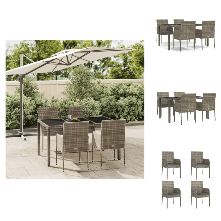 vidaXL 5-dielny záhradný jedálenský set s vankúšmi sivý polyratan - Záhradný nábytok sety