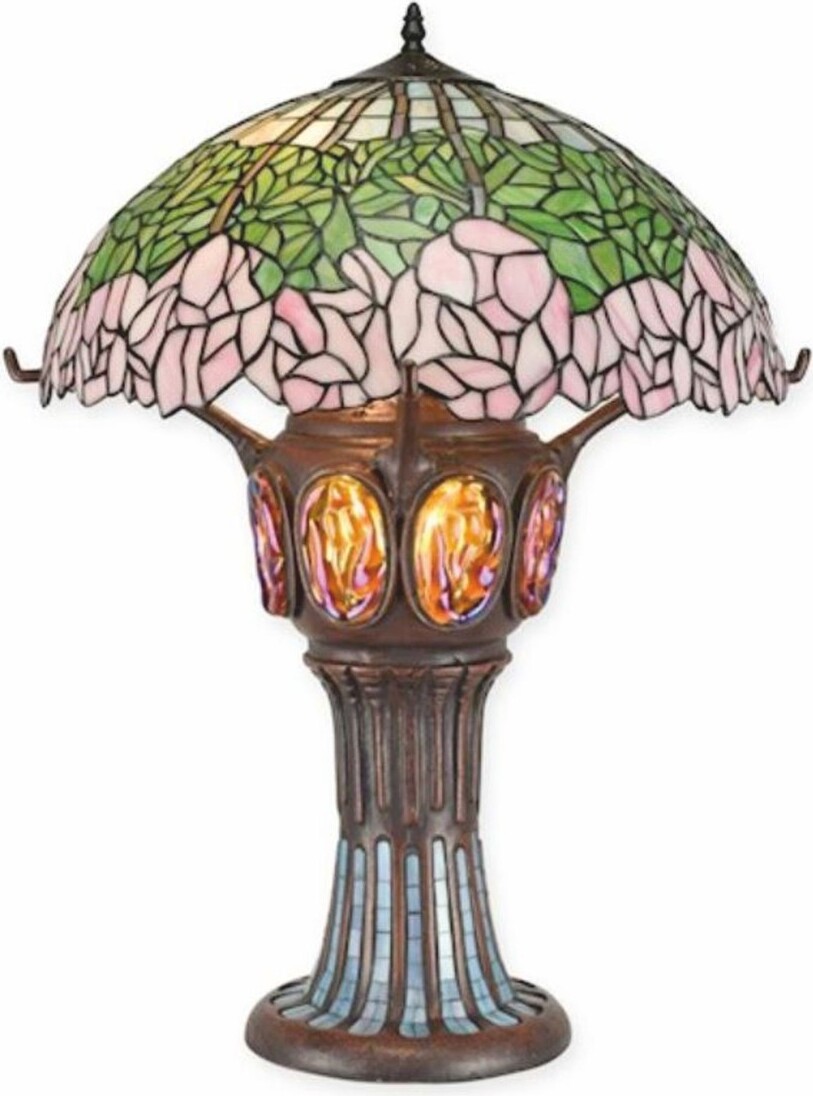 Casa Padrino Luxus Tiffany Tischleuchte Grün / Rosa / Orange H. 70,5 cm - Tiffany Leuchten NEW-57755