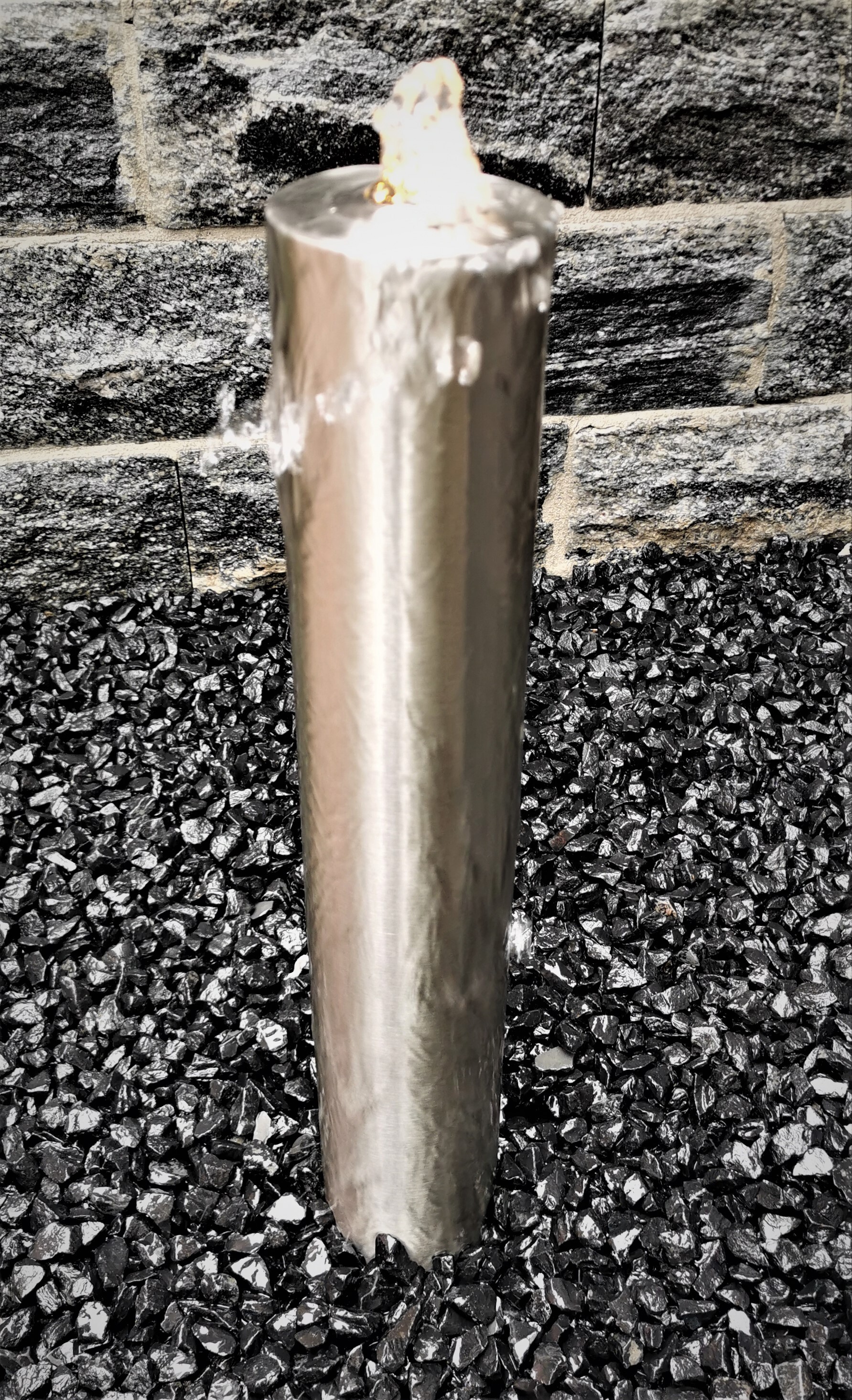 Jebao Säulenbrunnen 60 / 10 cm rund Edelstahl matt gebürstet incl. LED ohne Becken Gartenbrunnen SB 100231