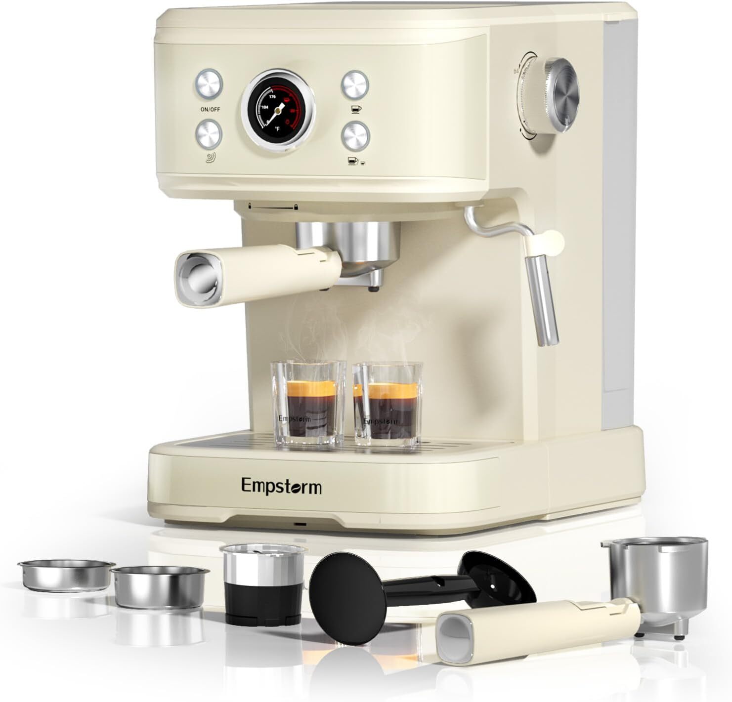 Espresso prístroj s portafilterom a napeňovačom mlieka, 20 barov s portafilterom, 2 v 1 expresso prístroj na prášok a kapsule, portafilter s 1,5 l nádržkou na vodu