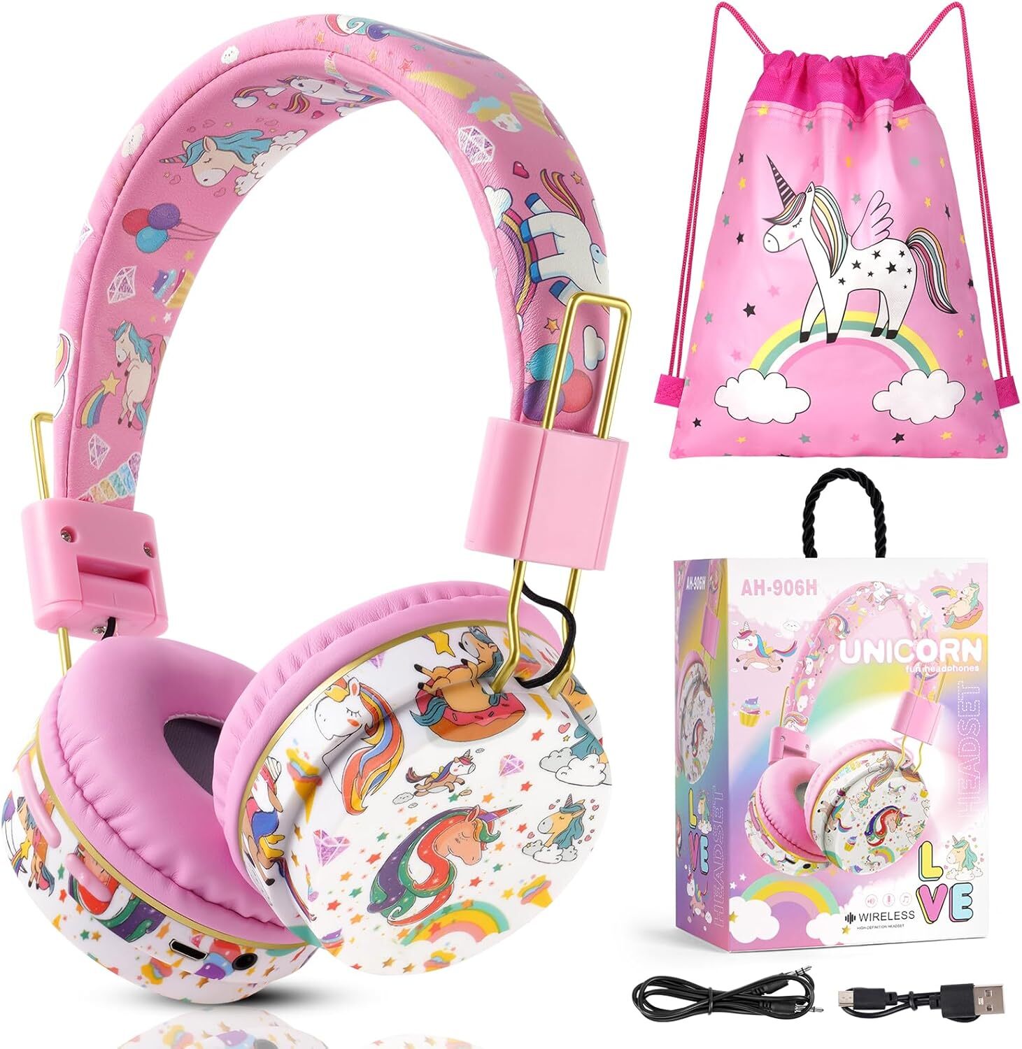 Slúchadlá pre deti, detské slúchadlá Bluetooth, dievčenské slúchadlá Cat Ear Over-Ear s LED svetlom Skladacie stereo slúchadlá Wireless, slúchadlá pre deti