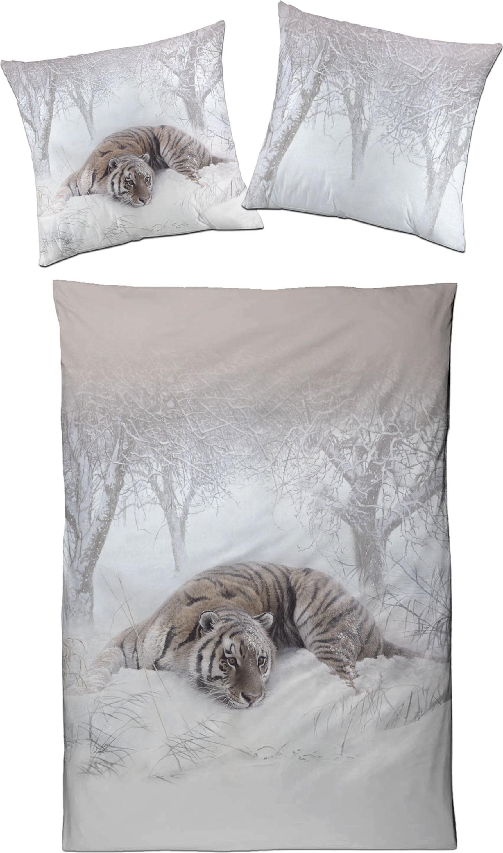 Traumschloss Satin Bettwäsche Garnitur - Tiger, Winterlandschaft 155 x 220 cm Tiger, Winterlandschaft 11058