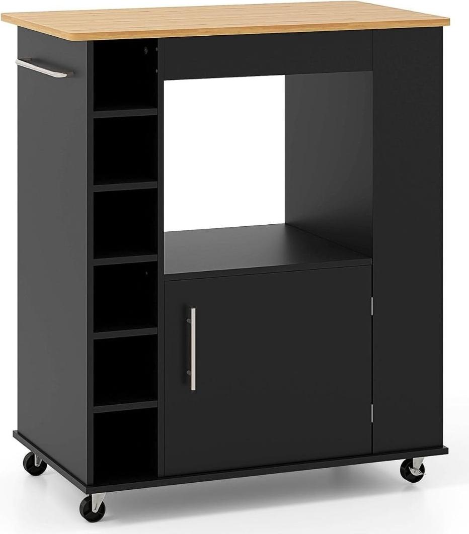 Küchenwagen mit Bambusplatte, Gewürzregal, Handtuchhalter