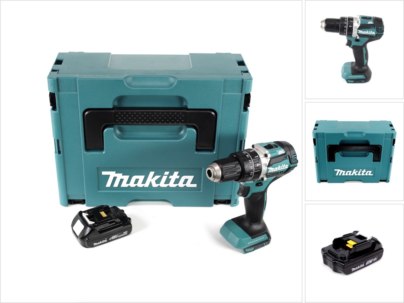 Akumulátorová príklepová vŕtačka Makita DHP 484 Y1J 18V Brushless Li-Ion v balení Makpac vrátane 1x akumulátora BL 1815 N 1,5 Ah - bez nabíjačky