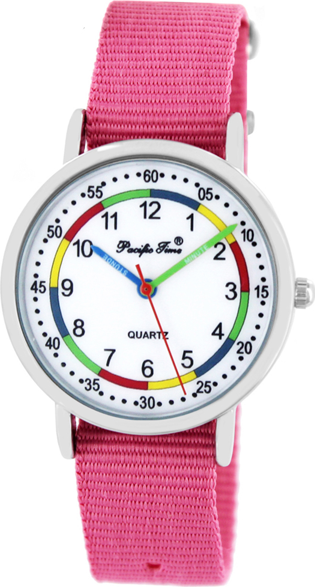 Pacific Time Kinder Armbanduhr Mädchen Lernuhr wasserdicht Einschulung Wechselarmband rosa 865210