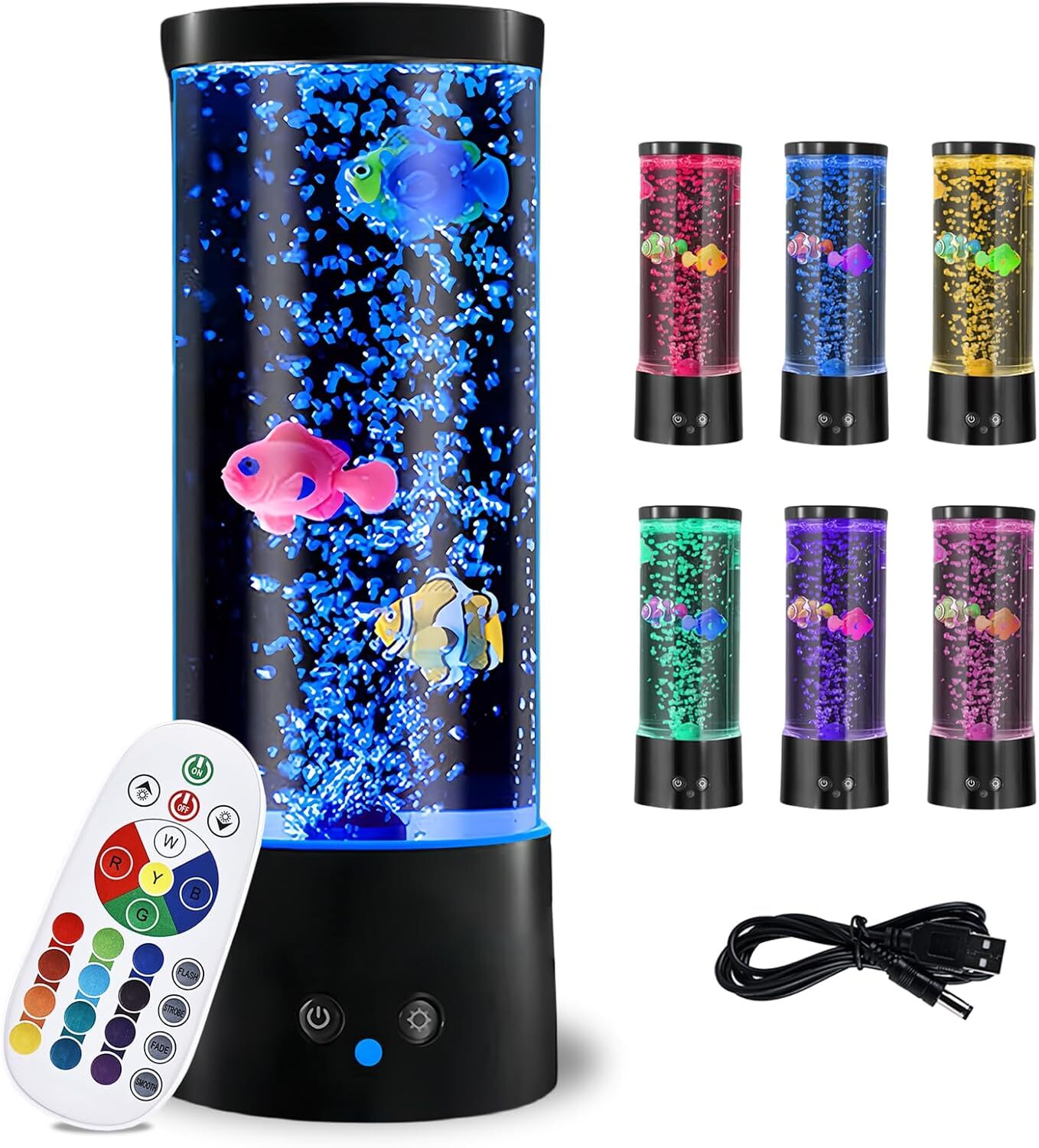 kuny Lavalampe, Blasenlichtlampe Mit Fisch Mit Fernbedienung, 16 Farben Und 4 Modi Lavalampe Aquarium, Aquarium-Stimmungslampe Mit USB-Kabelog