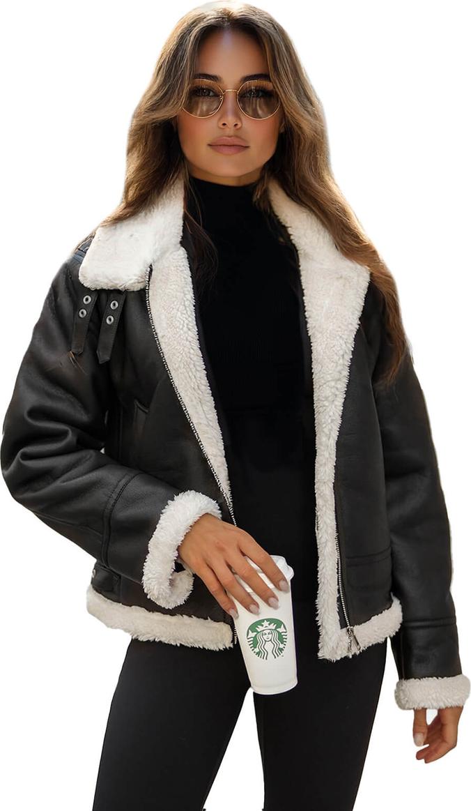 Damen Lederjacke Schwarz OZONEE JS/11Z8178Z XL