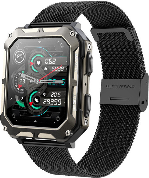Akokie Smartwatch Herren mit Telefonfunktion 1,83" HD Display Sportuhr mit Schlafmonitor IP68 Wasserdicht für Android iOS, Schwarz C20Pro Schwarz Stahlgürtel