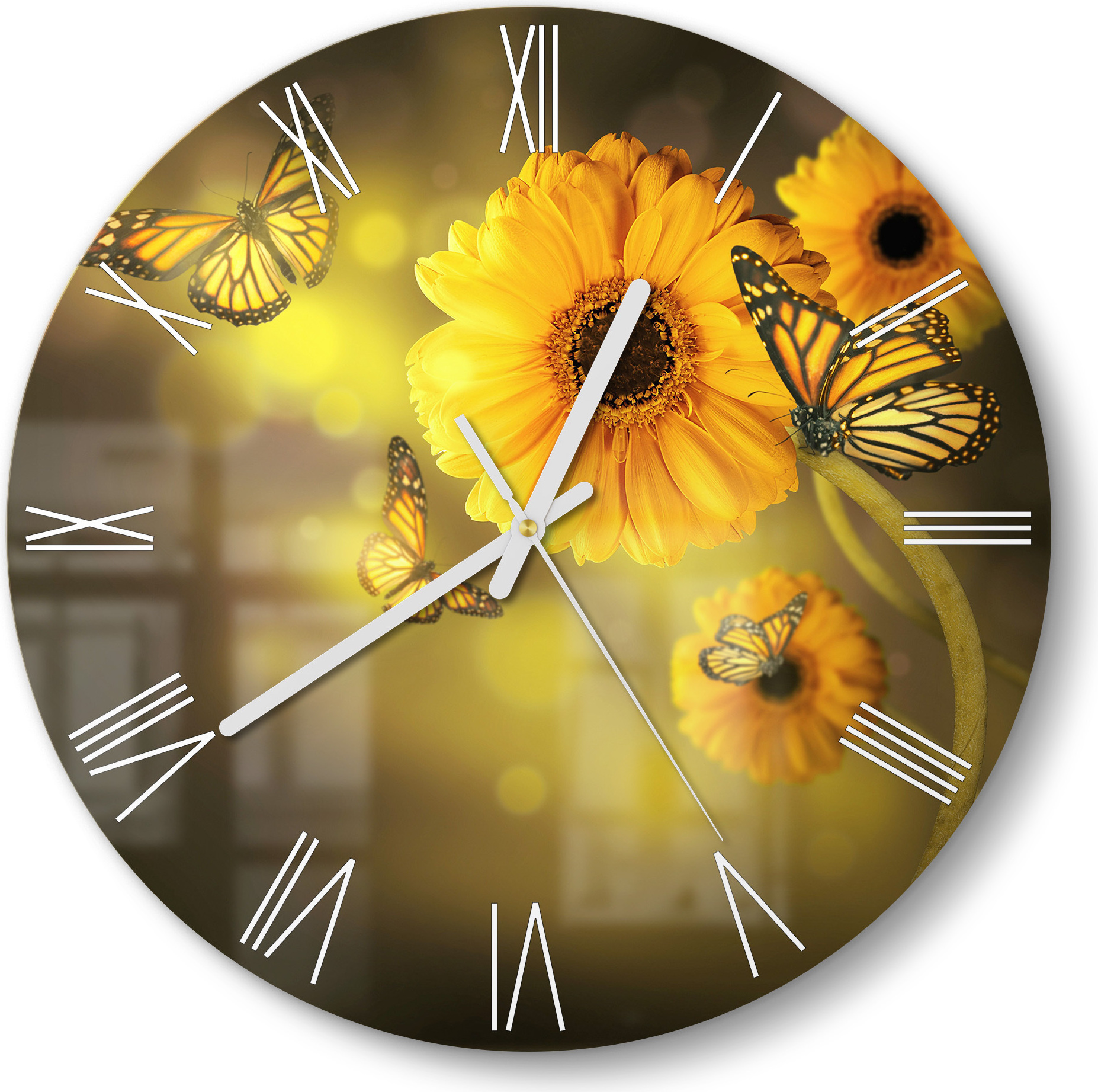 DEQORI Glasuhr Ø30 cm Römisch 'Frühlingsfreude' Wanduhr Glas Uhr Design leise Küchenuhr WC-D30-R-3683
