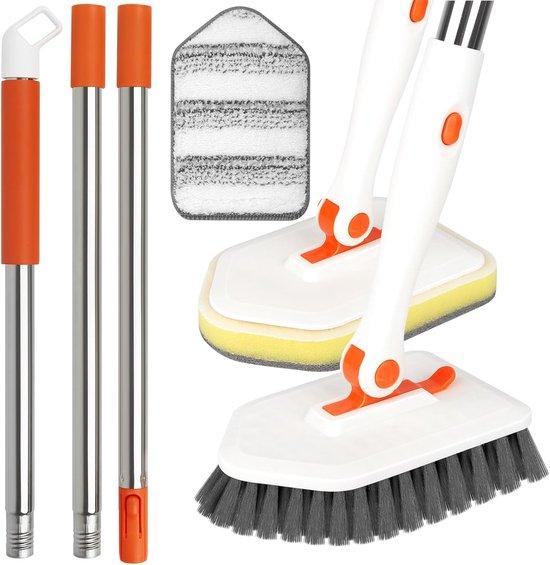 OEM Lang Handvat 3-in-1-Schrobborstel - 3 verschiedene Funktionelle Kopfen für Dusche, Bad, Küche, Wand, Badezimmer, Tüllen 2026