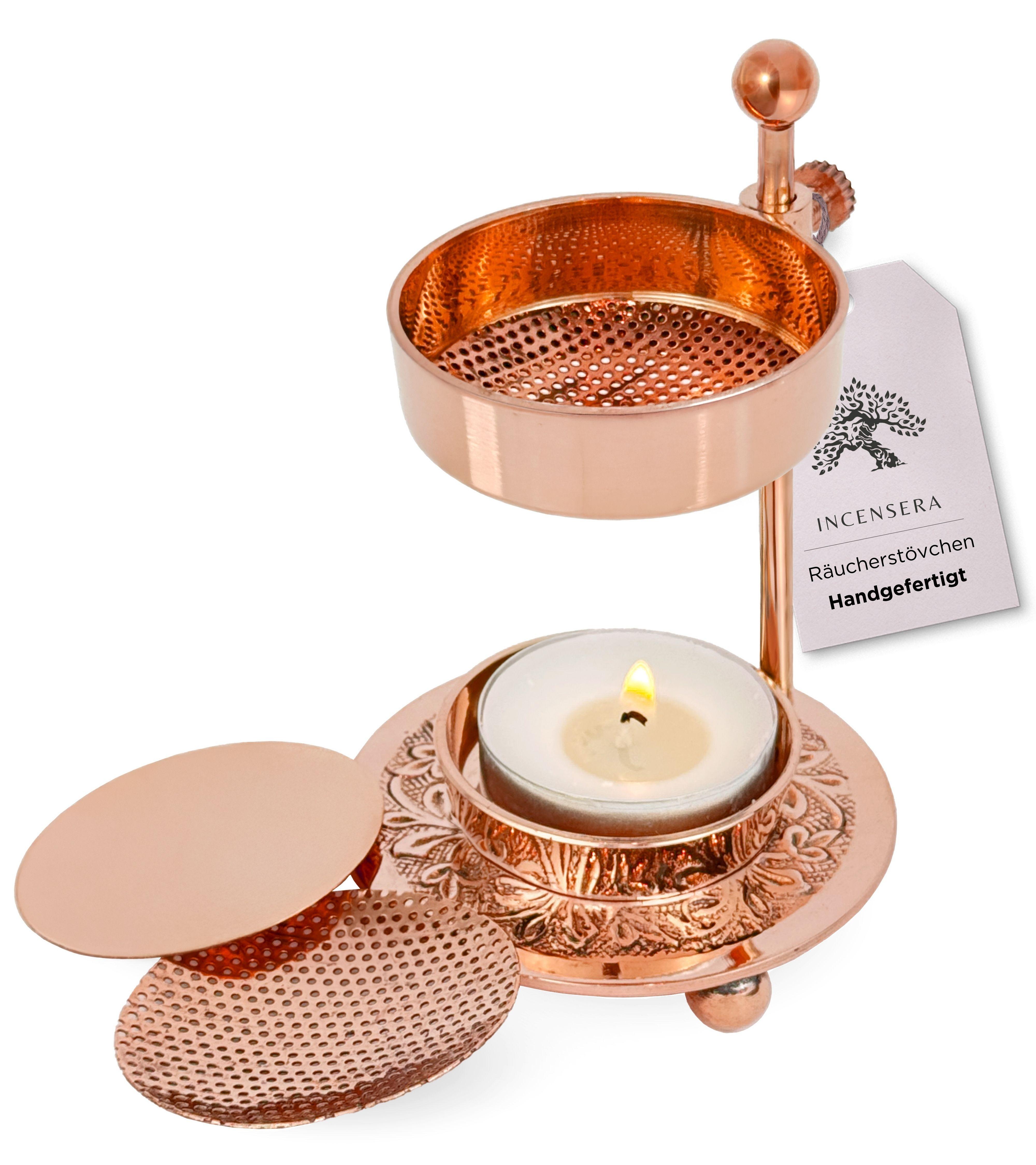 Incensera Räucherstövchen mit Sieb - Rose Gold Weihrauchbrenner für Harze/Kräuter, Robustes Räuchergefäß | Weihrauchbrenner, Räucherstövchen Sieb