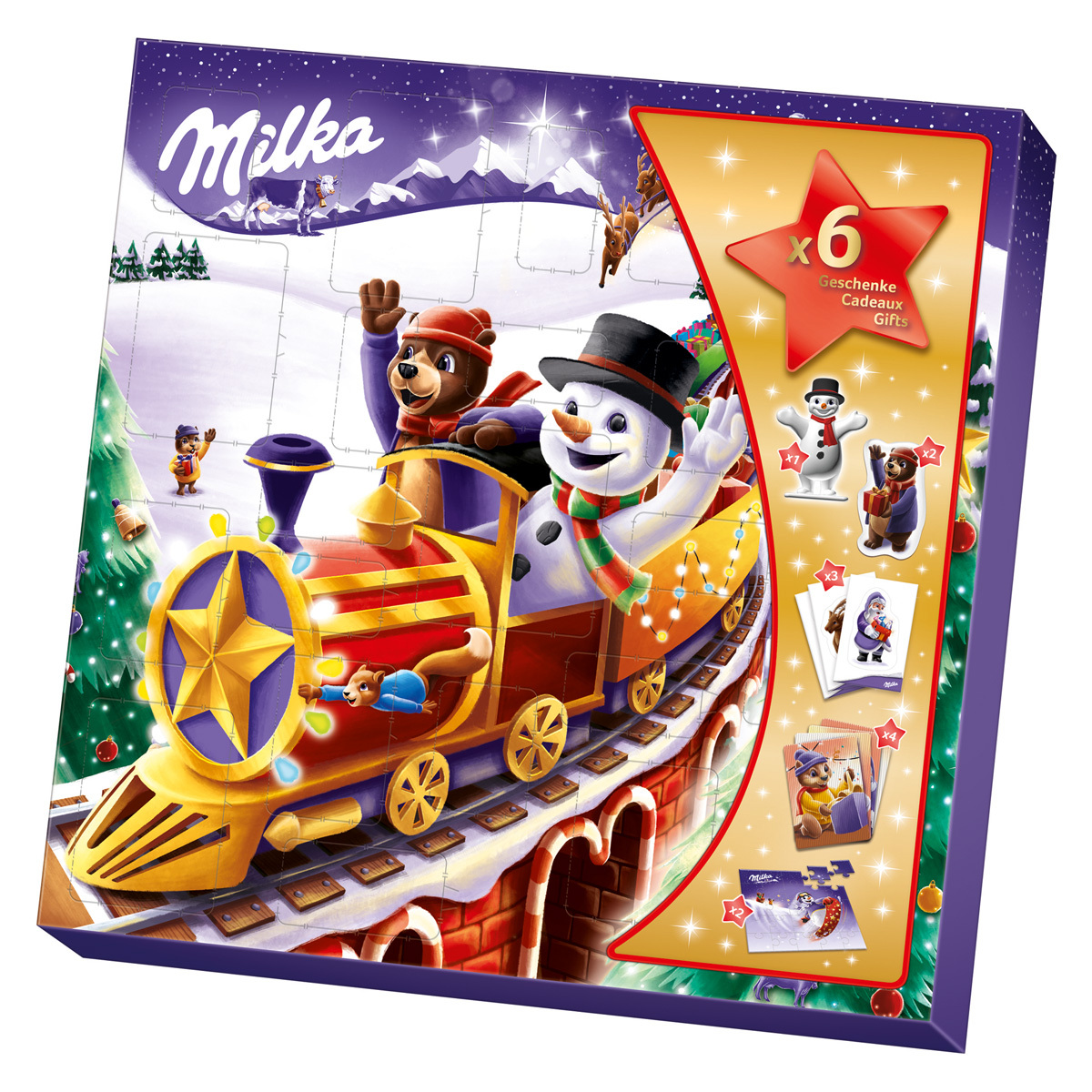 Milka Adventný kalendár Vianoční priatelia z alpského mlieka, rôznorodý 143g