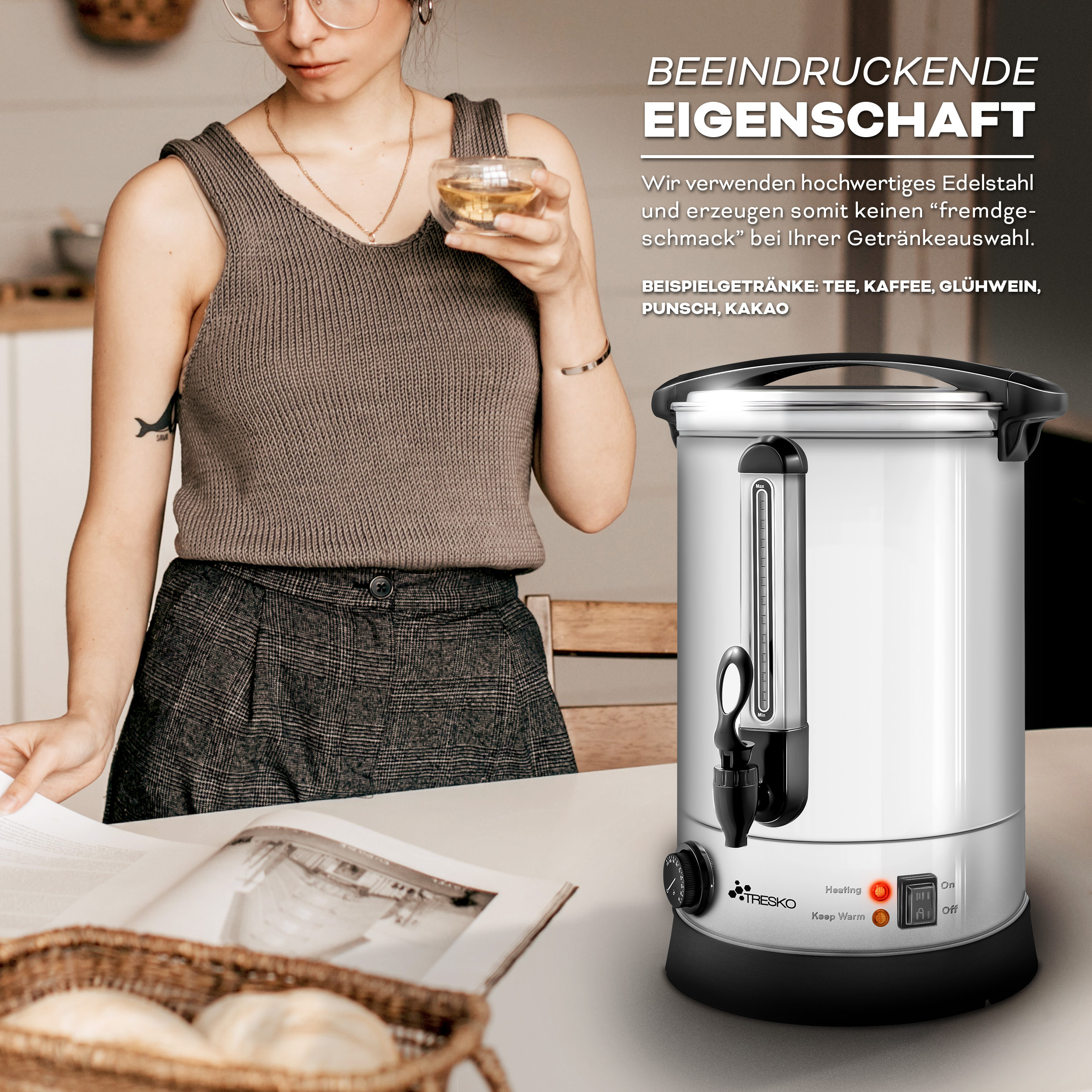 TRESKO® Glühweinkocher 10L Einkochautomat Glühweinkessel Glühweinautomat Einkochtopf EKATM10