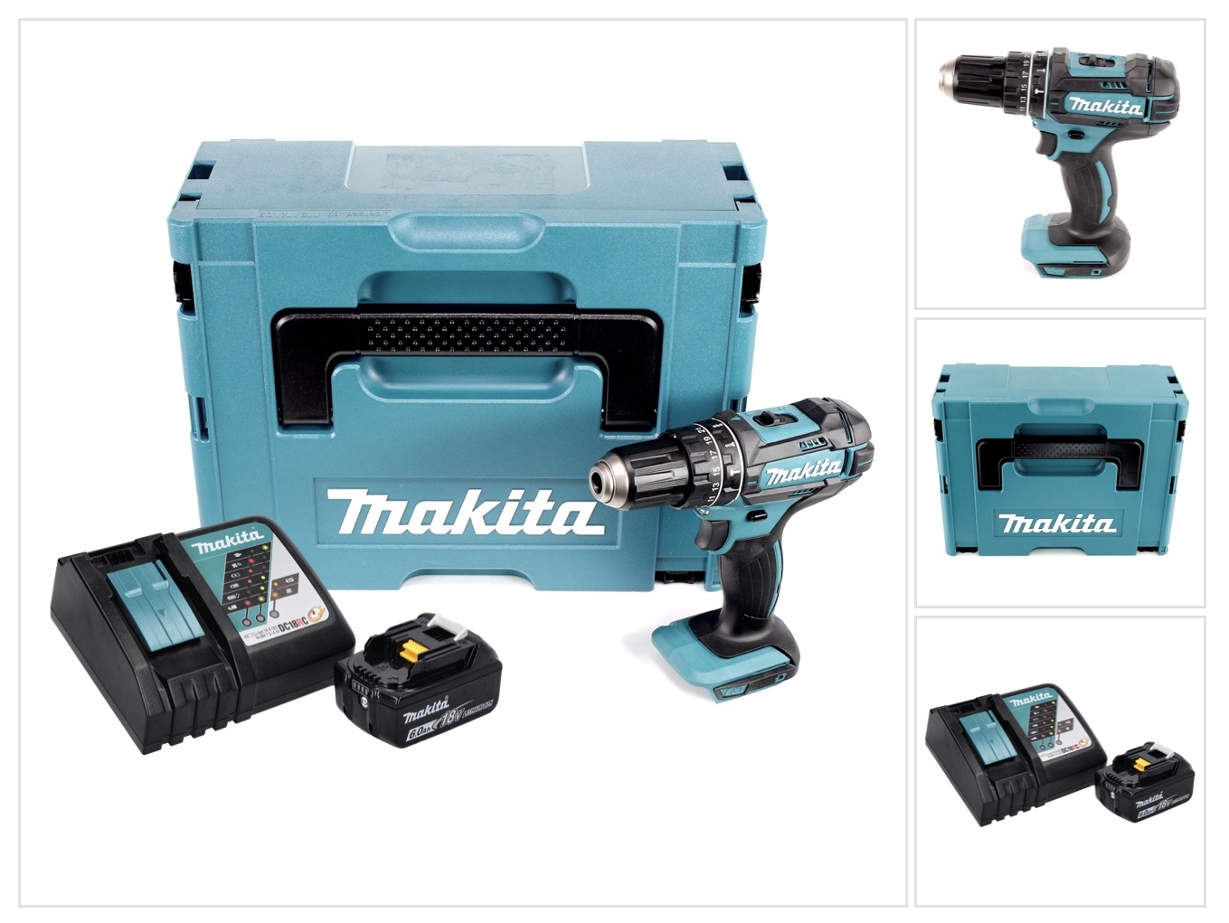 Makita DHP 482 RG1J Akumulátorová príklepová vŕtačka 18 V 62 Nm + 1x batéria 6,0 Ah + nabíjačka + Makpac
