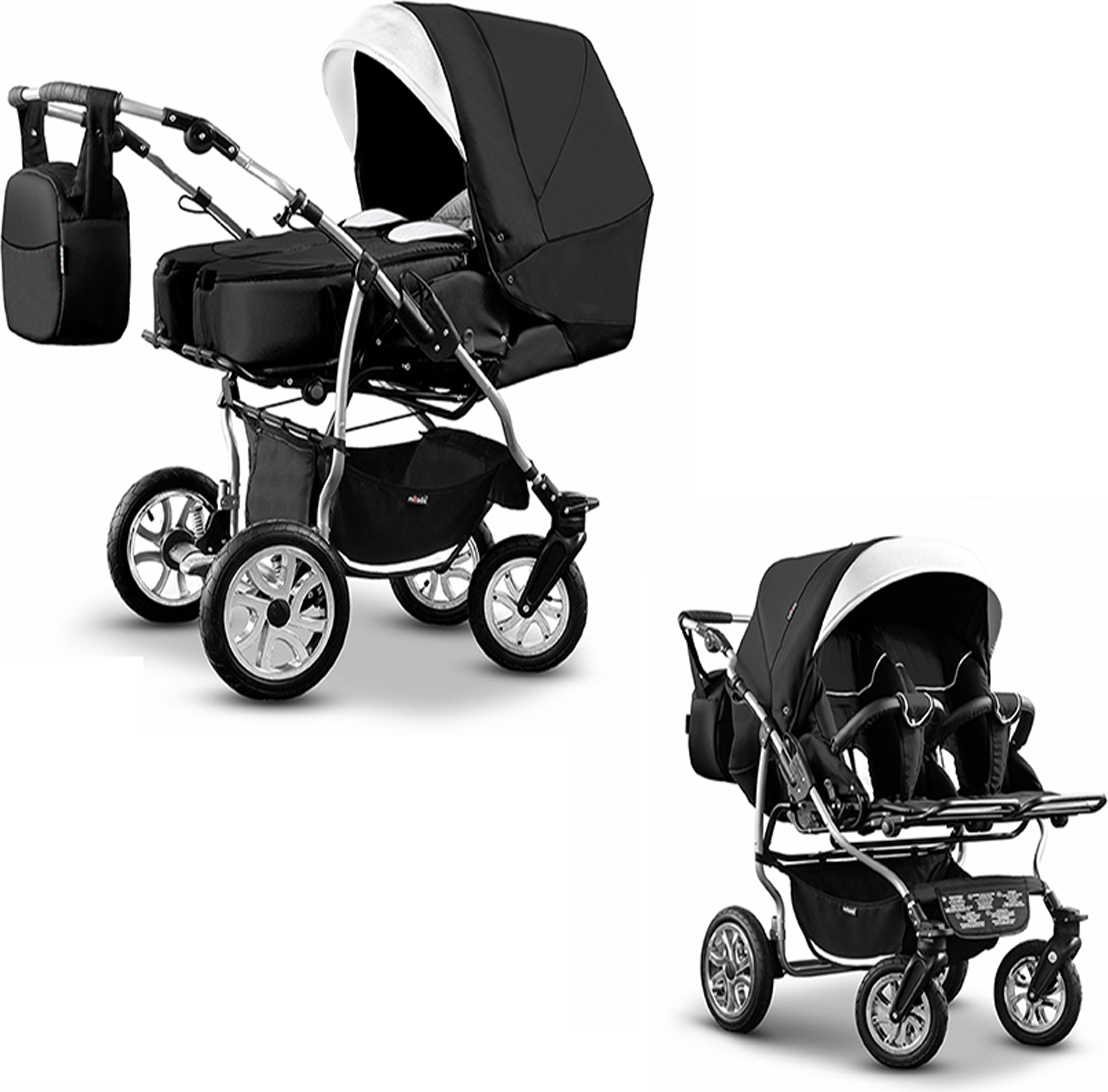 Zwillingskinderwagen 2 in 1 City Twin inkl. Sportsitze - 15 Teile - in 19 Farben