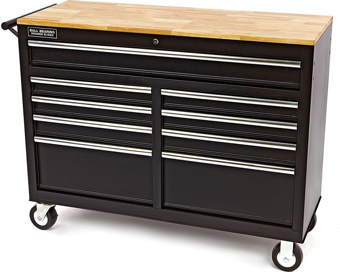 HBM Werkzeugwagen, Werkbank mit Holzarbeitsplatte 117 cm, schwarz