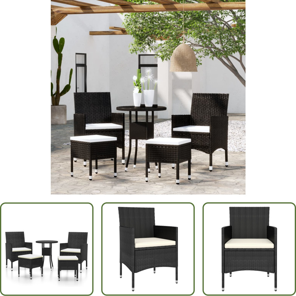 The Living Store 5-tlg. Garten-Lounge-Set Poly Rattan Schwarz